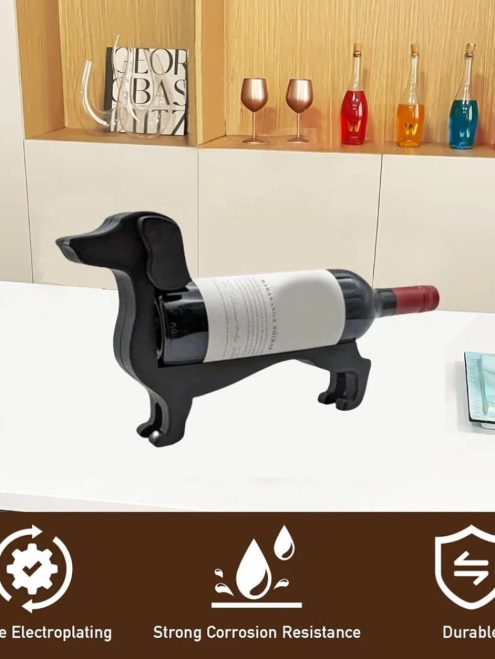 Dachshund Wine Bottle Holder Thirsty Dog Tabletop Metal Wine Rack Decor